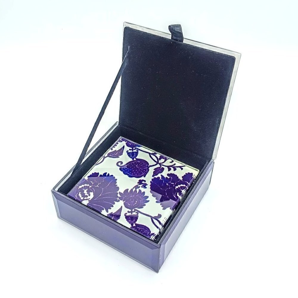 Boxed Set of 4 Purple Floral Glass Square Coasters